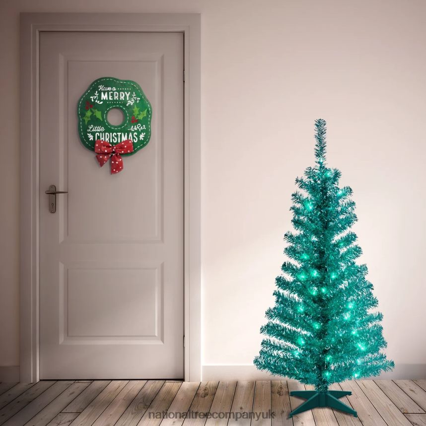 Trees | National Tree Company Pre-Lit Artificial Christmas Tree Silver Tinsel White Lights Includes Stand 4 feet F2L4F70